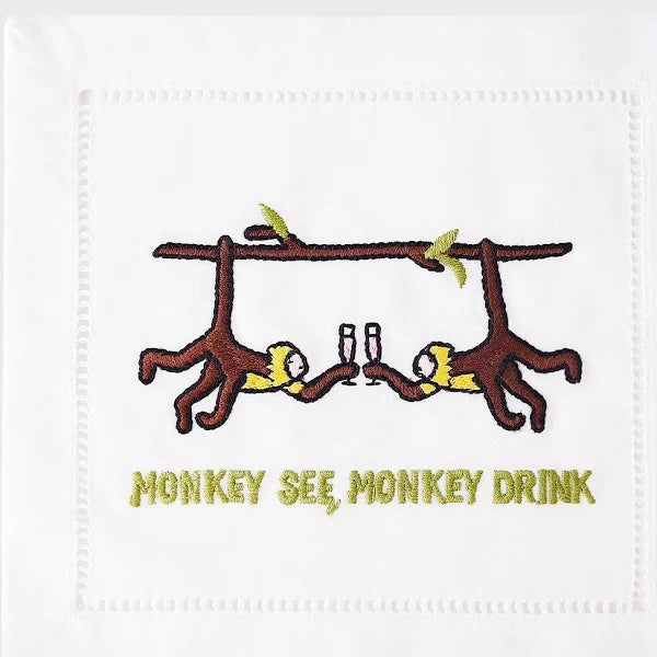 AUGUST MORGAN "MONKEY SEE" COCKTAIL NAPKINS--GIFT BOXED SET OF 4