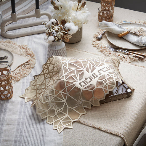 GEOMETRIC CHALLAH COVER IN CHAMPAGNE