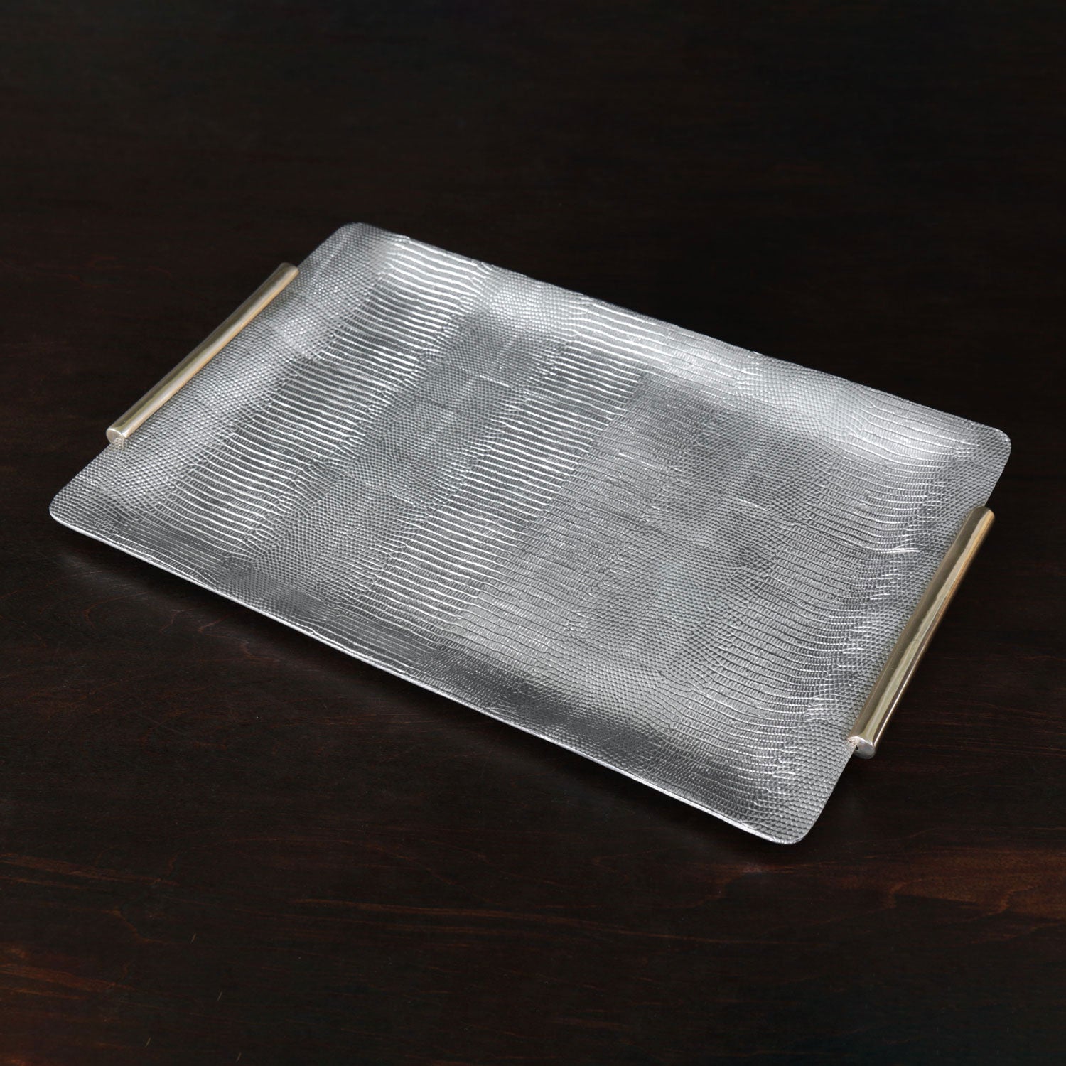 SIERRA MODERN PYTHON TRAY LARGE IN SILVER WITH GOLD ACCENTS