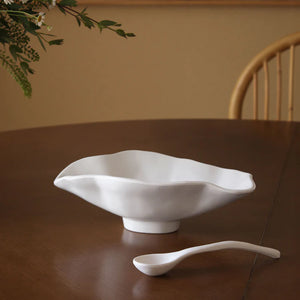 NUBE SMALL OVAL BOWL WITH SPOON IN MATTE WHITE