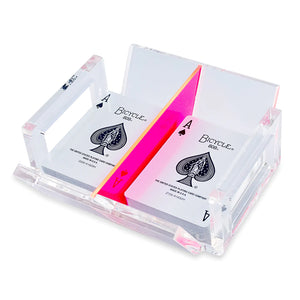 REVOLVING CANASTA TRAY IN CLEAR WTH NEON PINK