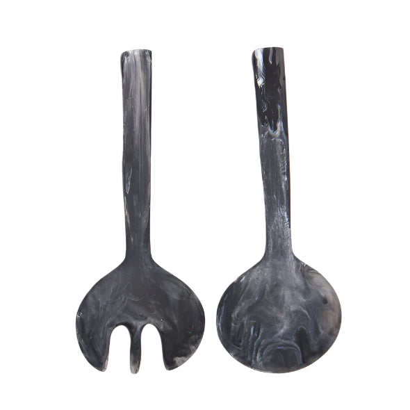 LONG HANDLE NEW SALAD SERVERS IN BLACK SWIRL
