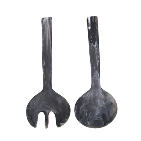 LONG HANDLE NEW SALAD SERVERS IN BLACK SWIRL