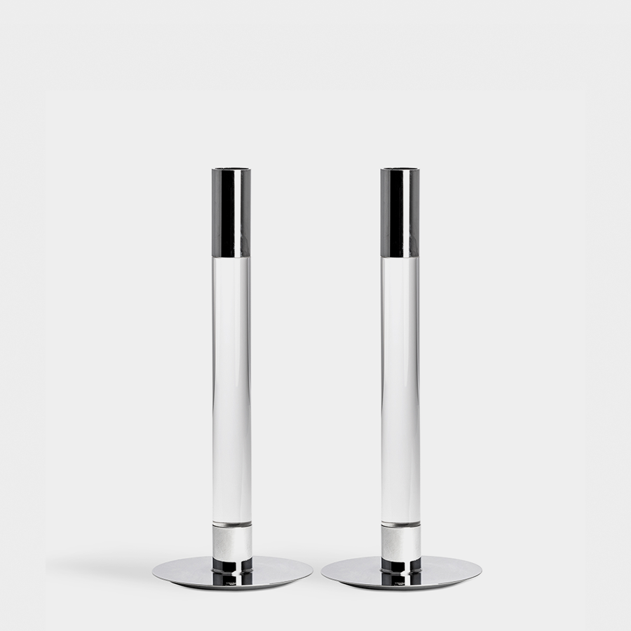 LUMIERE GLASS AND STEEL CANDLE HOLDERS