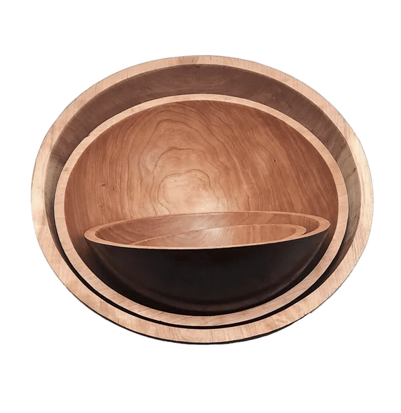 LARGE CHERRY 2 TONE ROUND WOOD BOWL