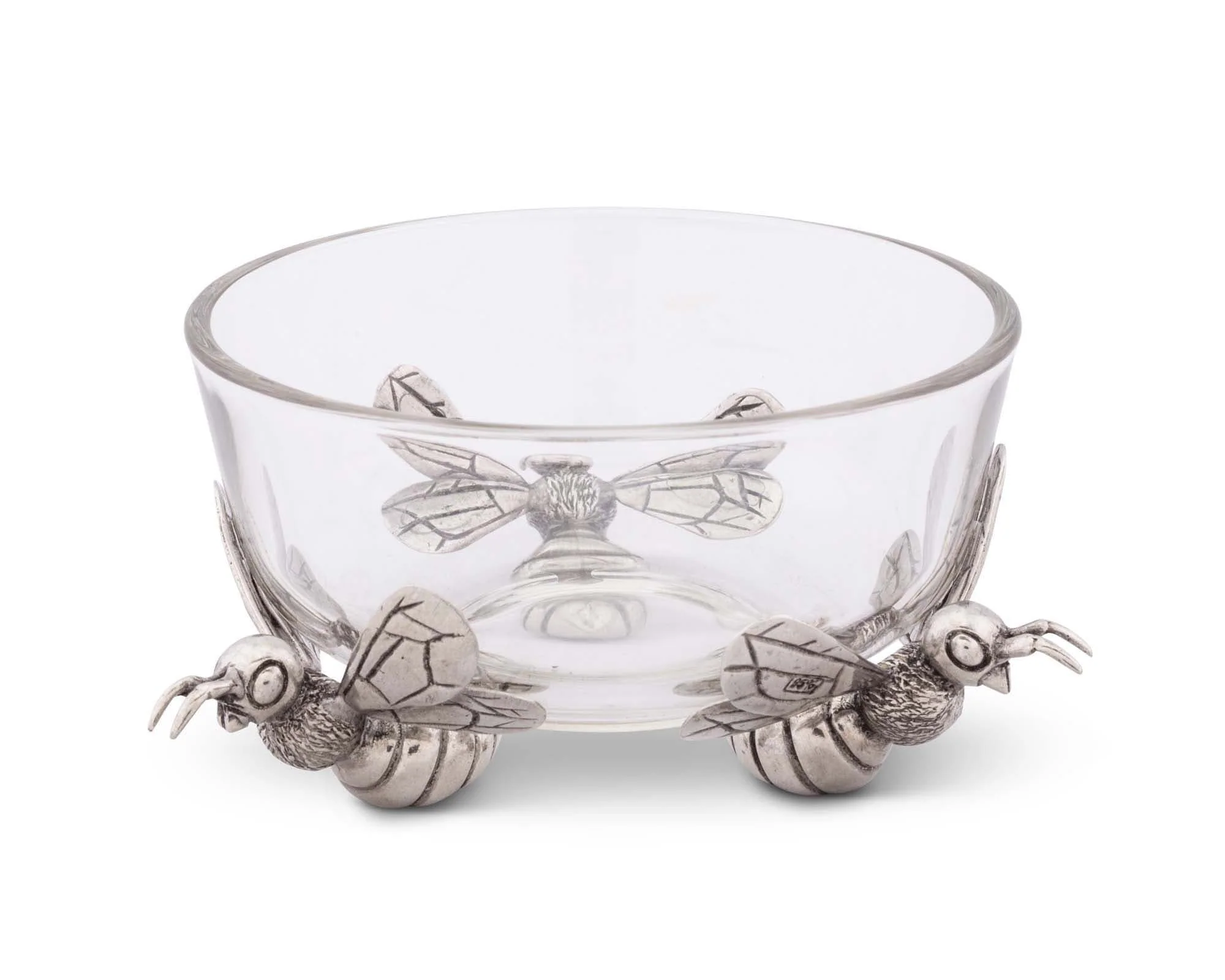 BEE HONEY BOWL IN GLASS AND PEWTER
