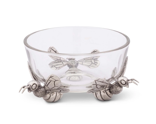 BEE HONEY BOWL IN GLASS AND PEWTER