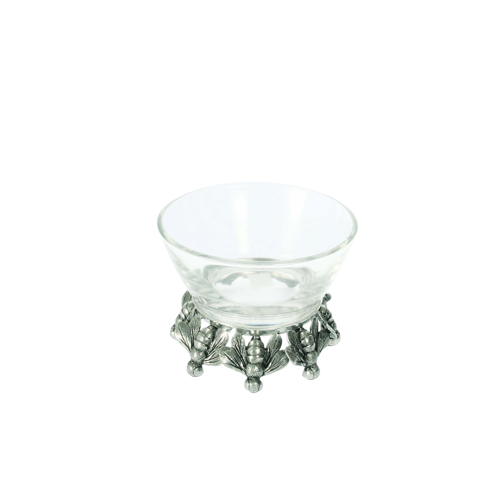 BEE HONEY BOWL IN GLASS AND PEWTER