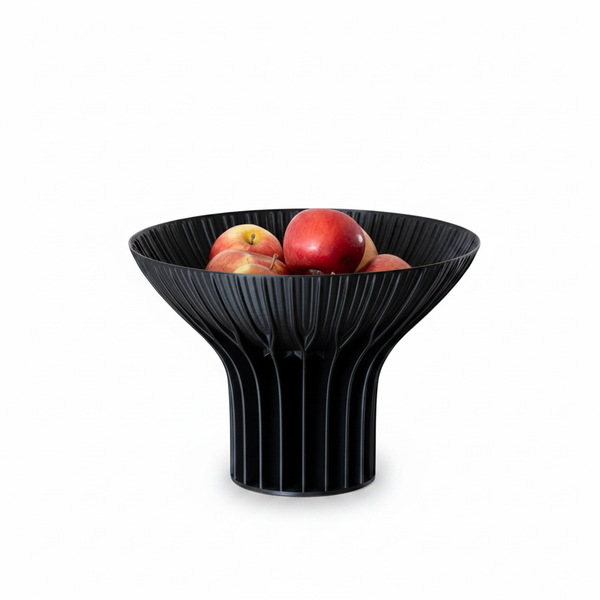 Solstice Bowl in Black with apples on white background