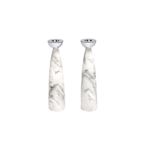 COLUNA CANDLE HOLDERS IN MARBLE WITH SILVER