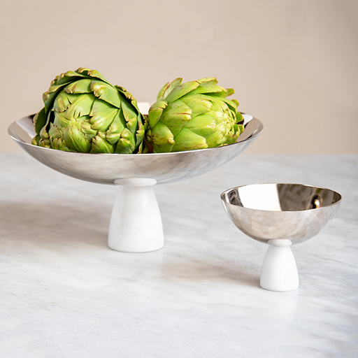 COLUNA MARBLE NUT BOWL WITH SILVER DISH
