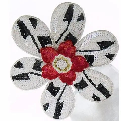 BIG FLOWER SEQUIN NAPKIN RING WITH RED CENTER