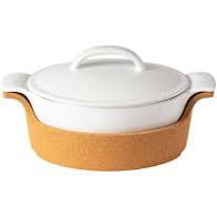 ENSEMBLE WHITE COVERED CASSEROLE WITH CORK CRADLE