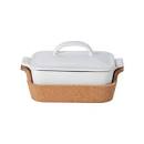 ENSEMBLE SMALL WHITE COVERED CASSEROLE WITH CORK CRADLE