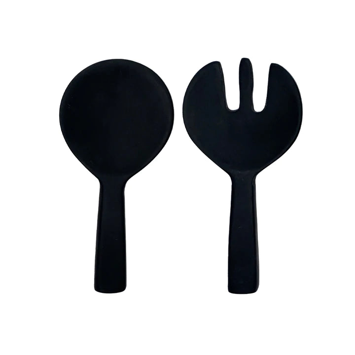 SHORT HANDLE SALAD SERVERS IN SOLID BLACK