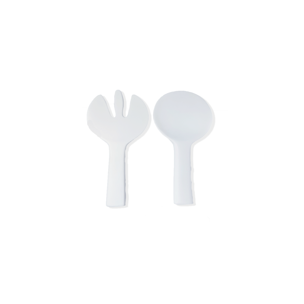 NASHI HOME SHORT HANDLE SALAD SERVERS IN SOLID WHITE