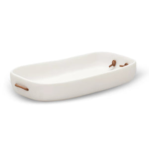 CUADRADO VANITY TRAY IN WHITE WITH LEATHER HANDLES